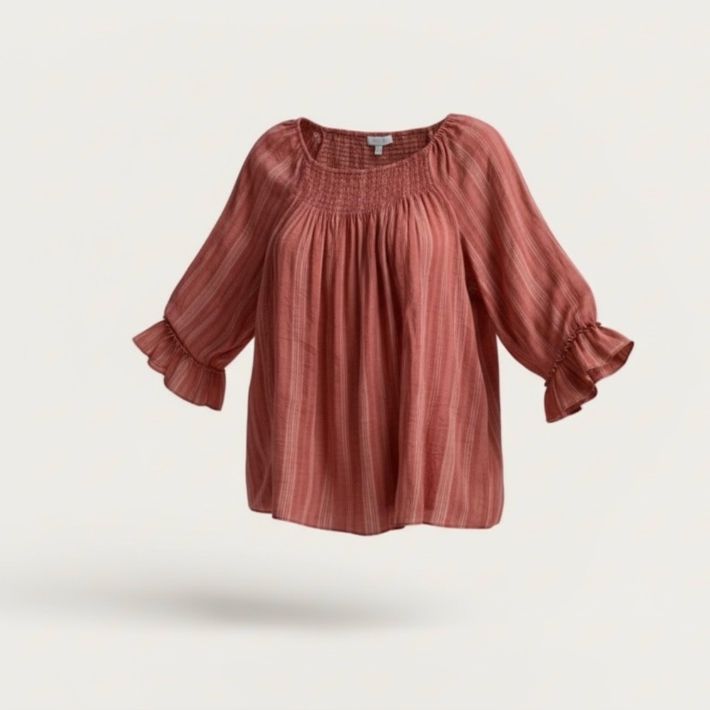 New Directions Terracotta Smocked Blouse